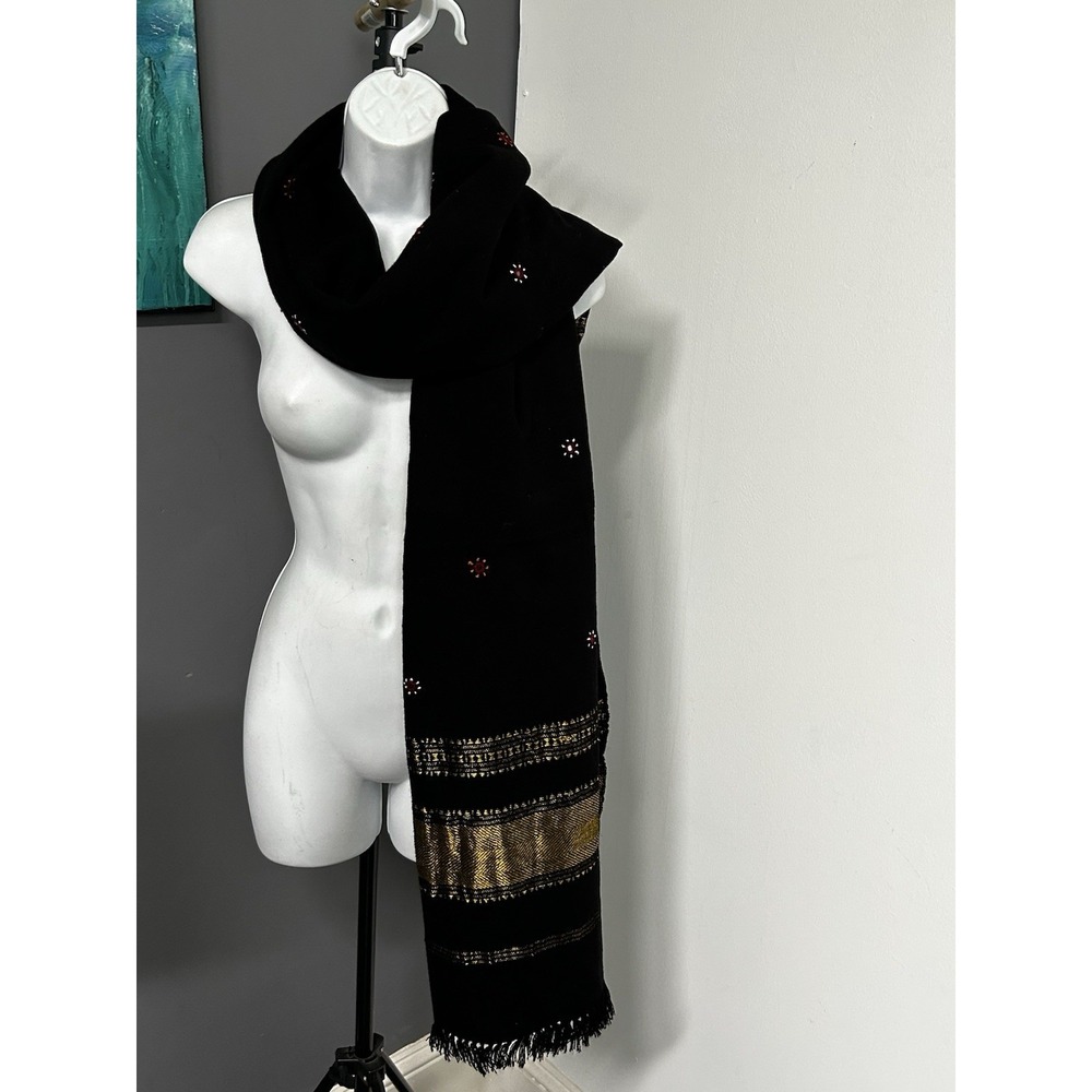 Unbranded Wool Blend Embroidered Metallic Fringed Scarf 82 X 38.5 Gypsy‎ Boho